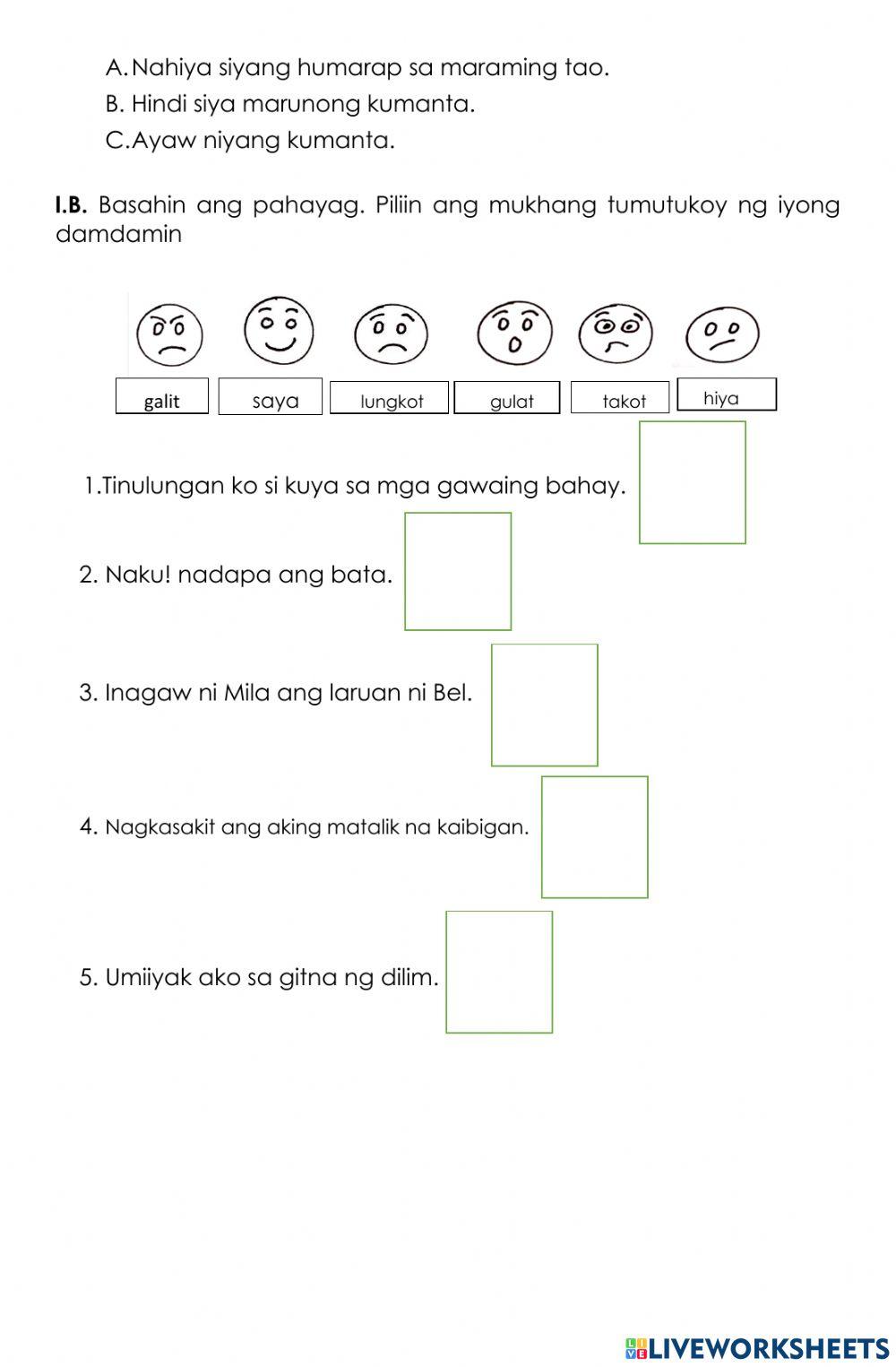 Esp 1 quarter 1 summative test worksheet | Live Worksheets