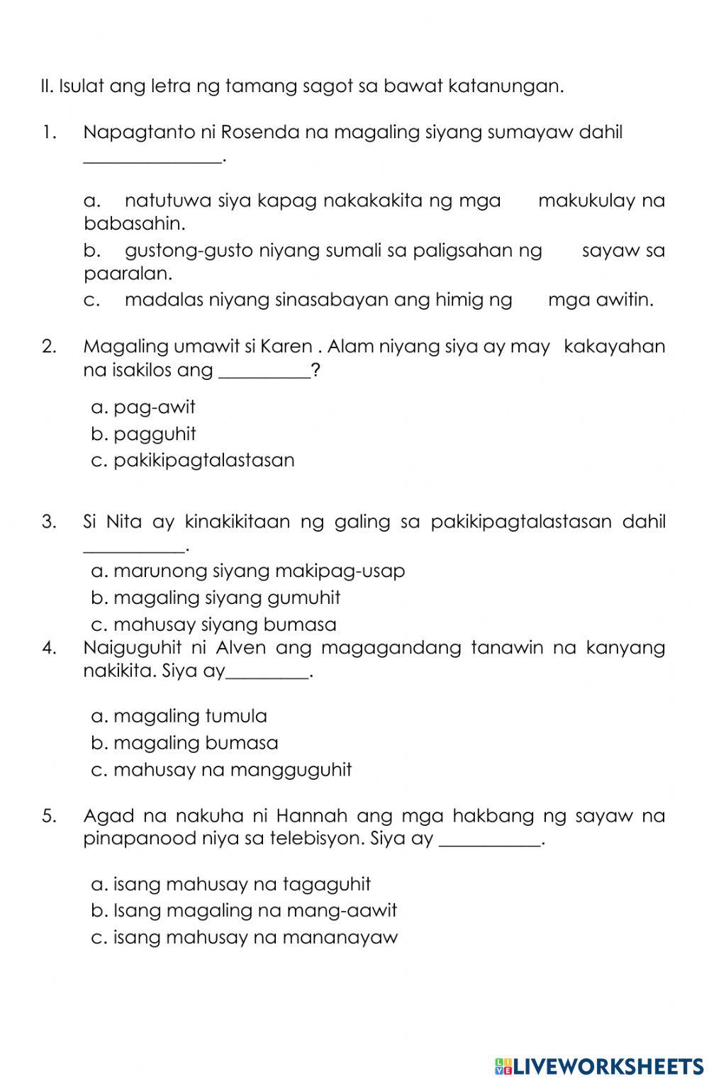 Esp 1 quarter 1 summative test