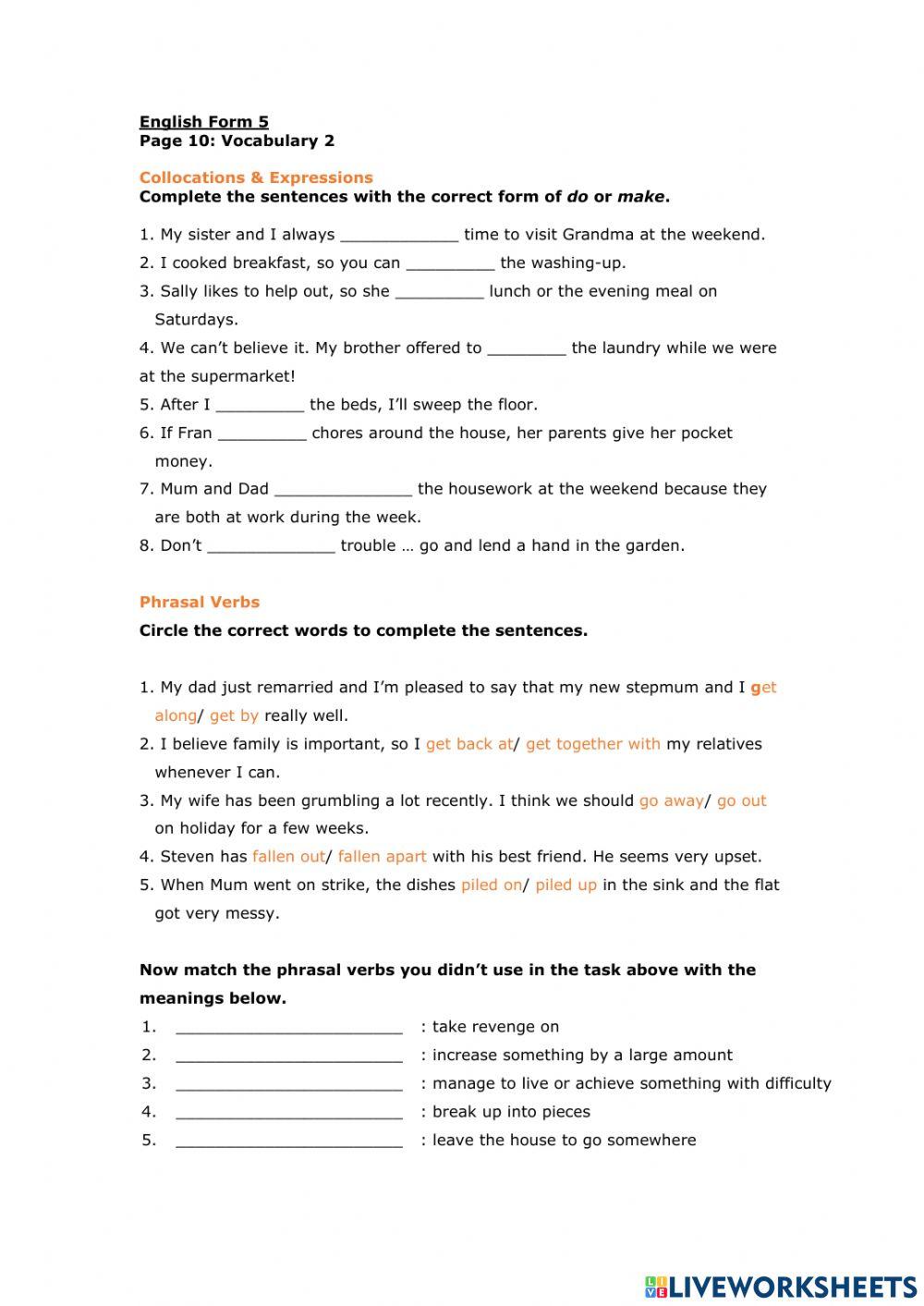 English Form 5 Page 10 online exercise for | Live Worksheets