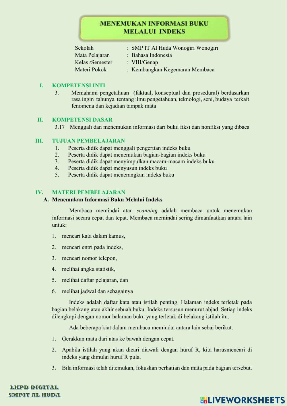 Menentukan Informasi Buku Melalui Indeks