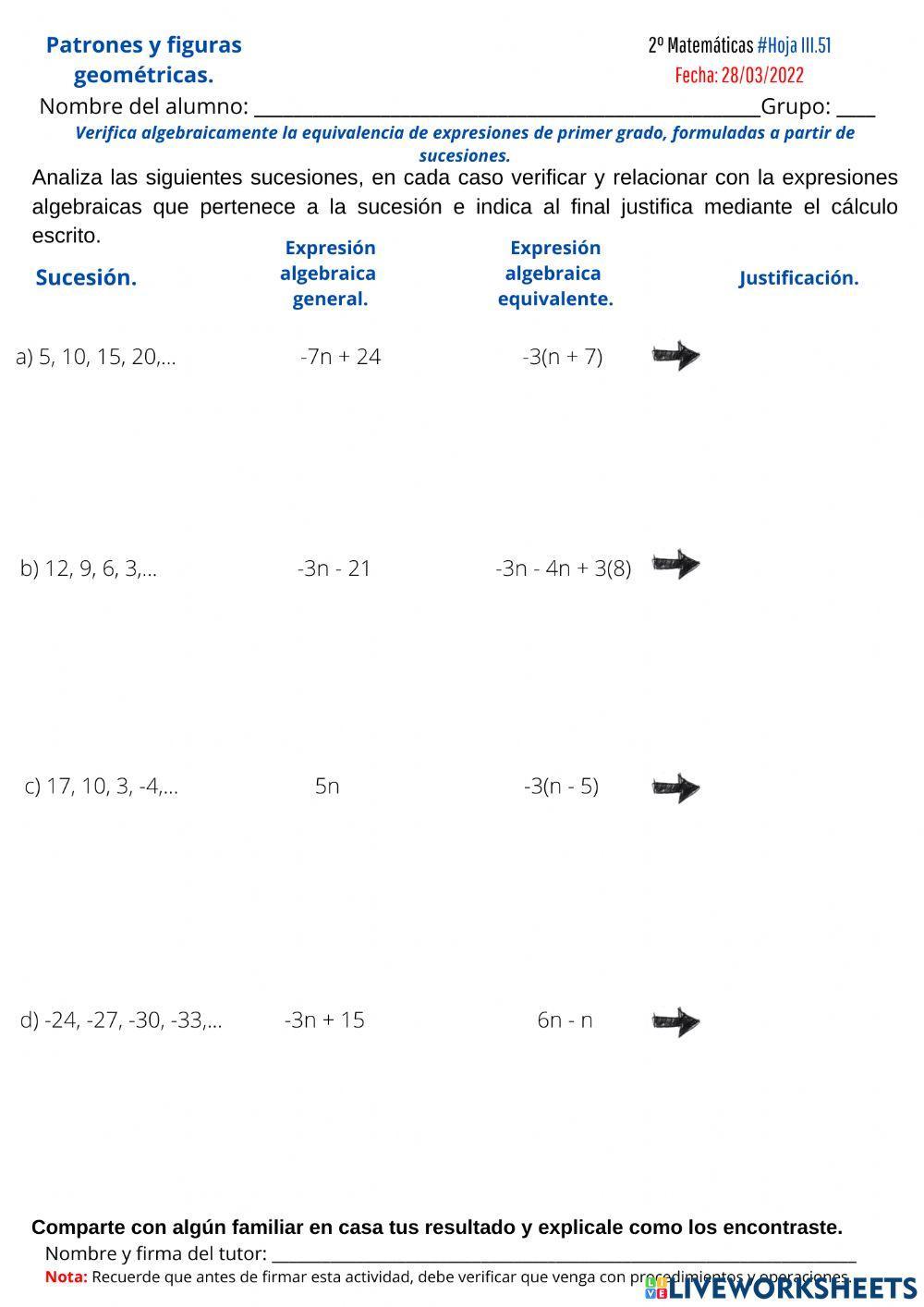 Verificar expresiones algebraicas equivalentes
