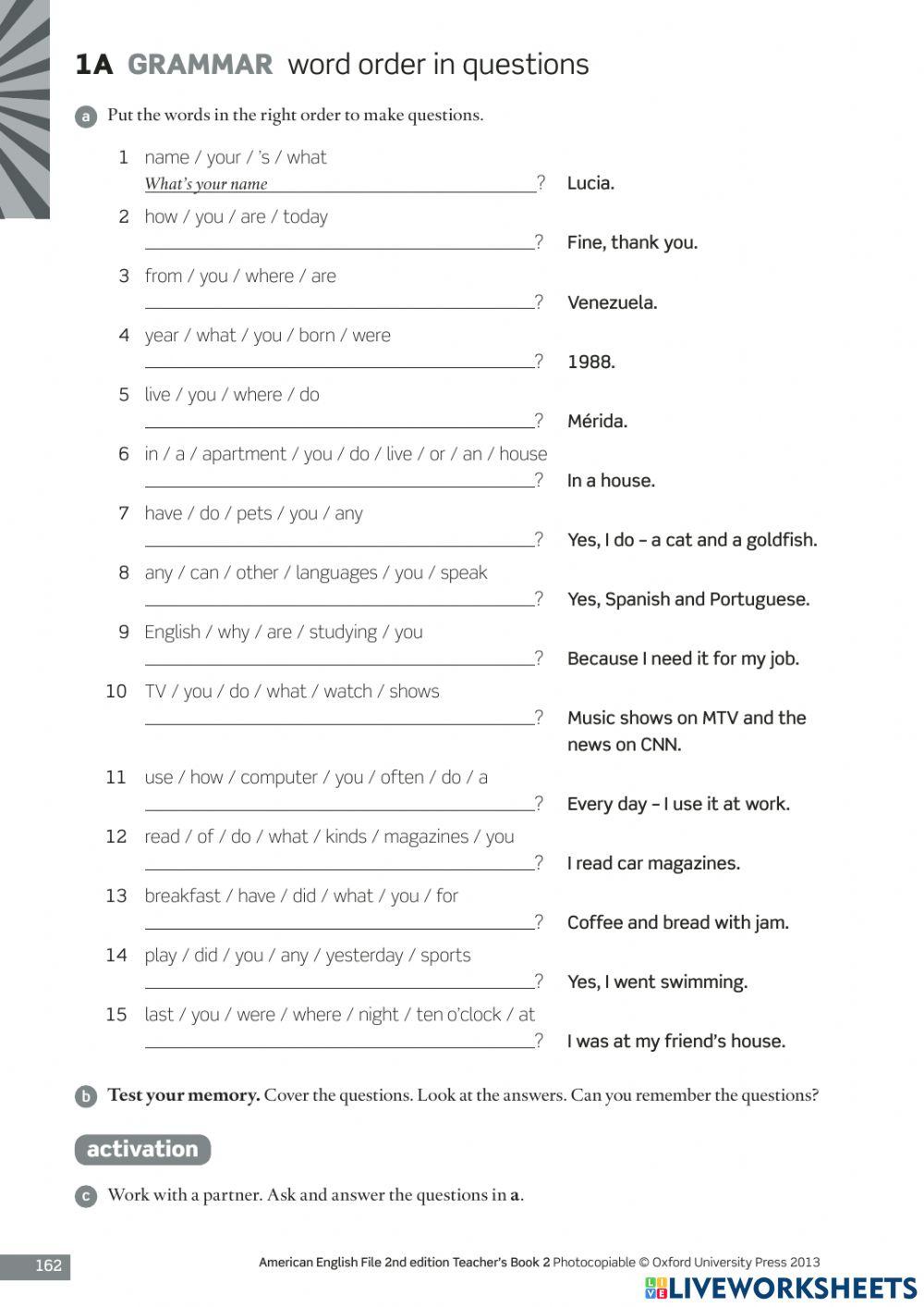 Word Order Exercises Online