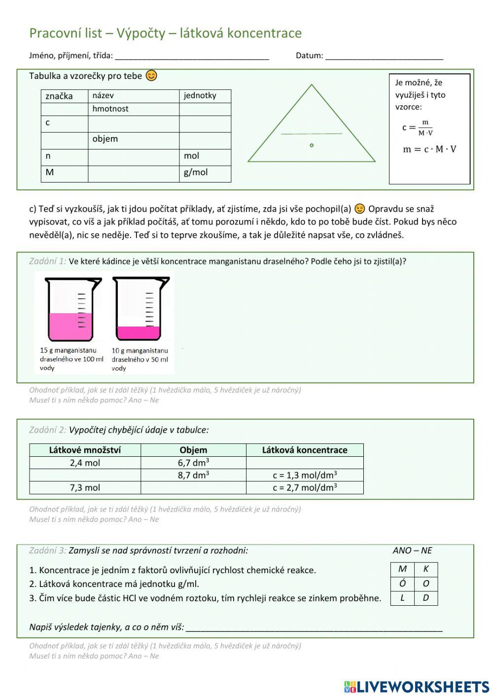 Chemické výpočty - látková koncentrace