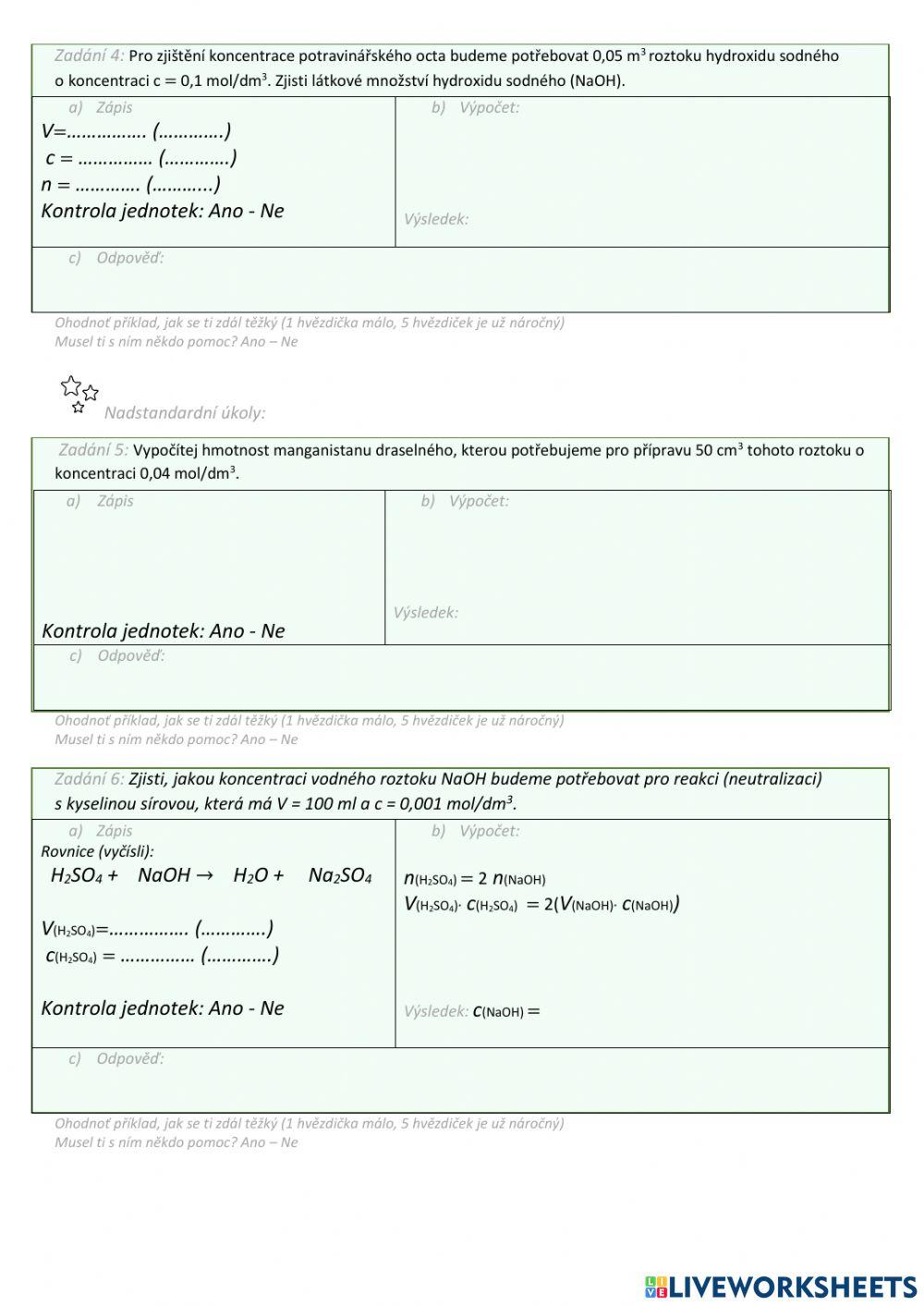 Chemické výpočty - látková koncentrace