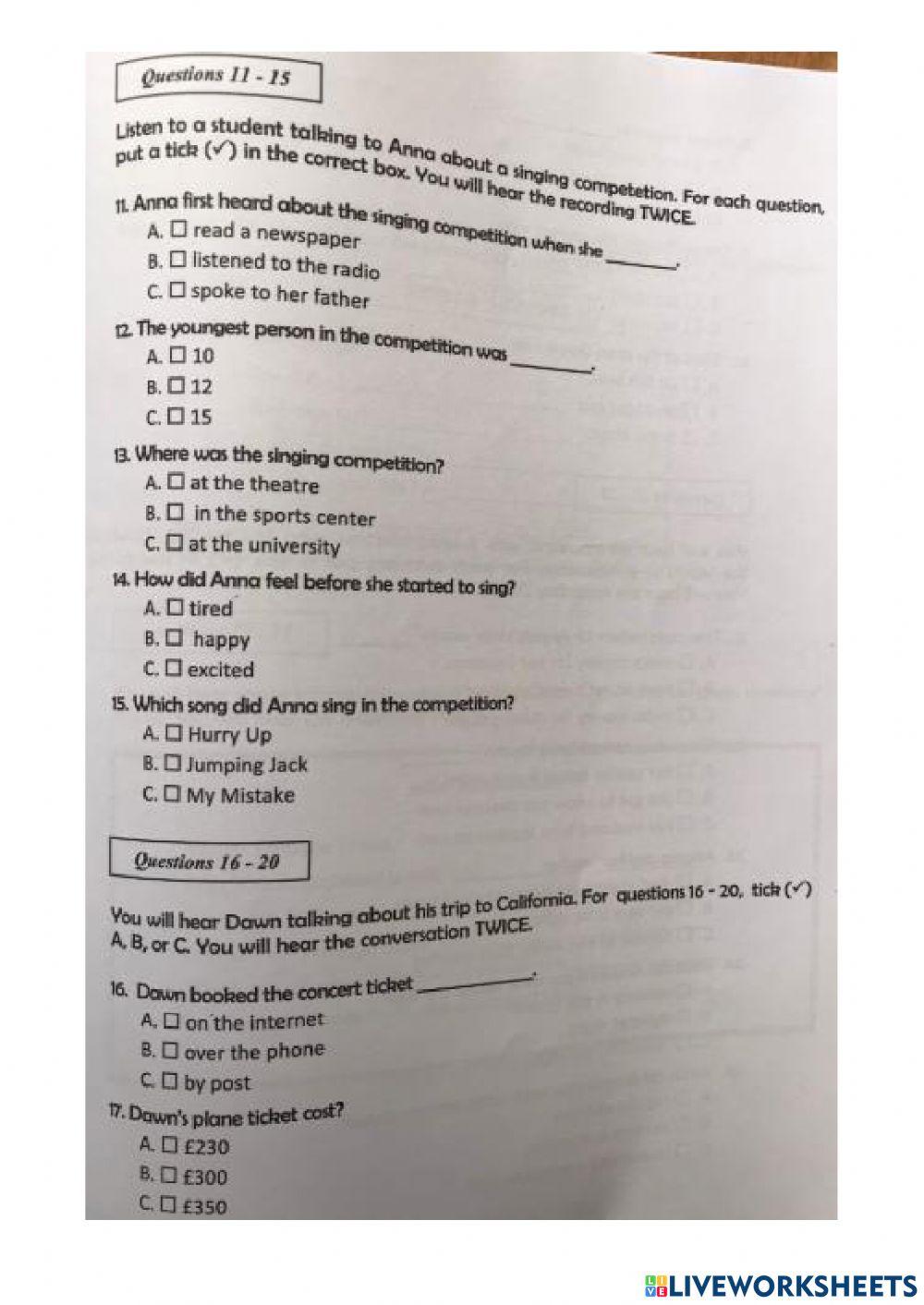 Listening A2-Test 14