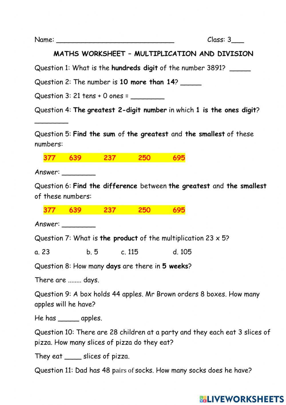1969819 | Grade 3 - Maths | tnn179 | LiveWorksheets