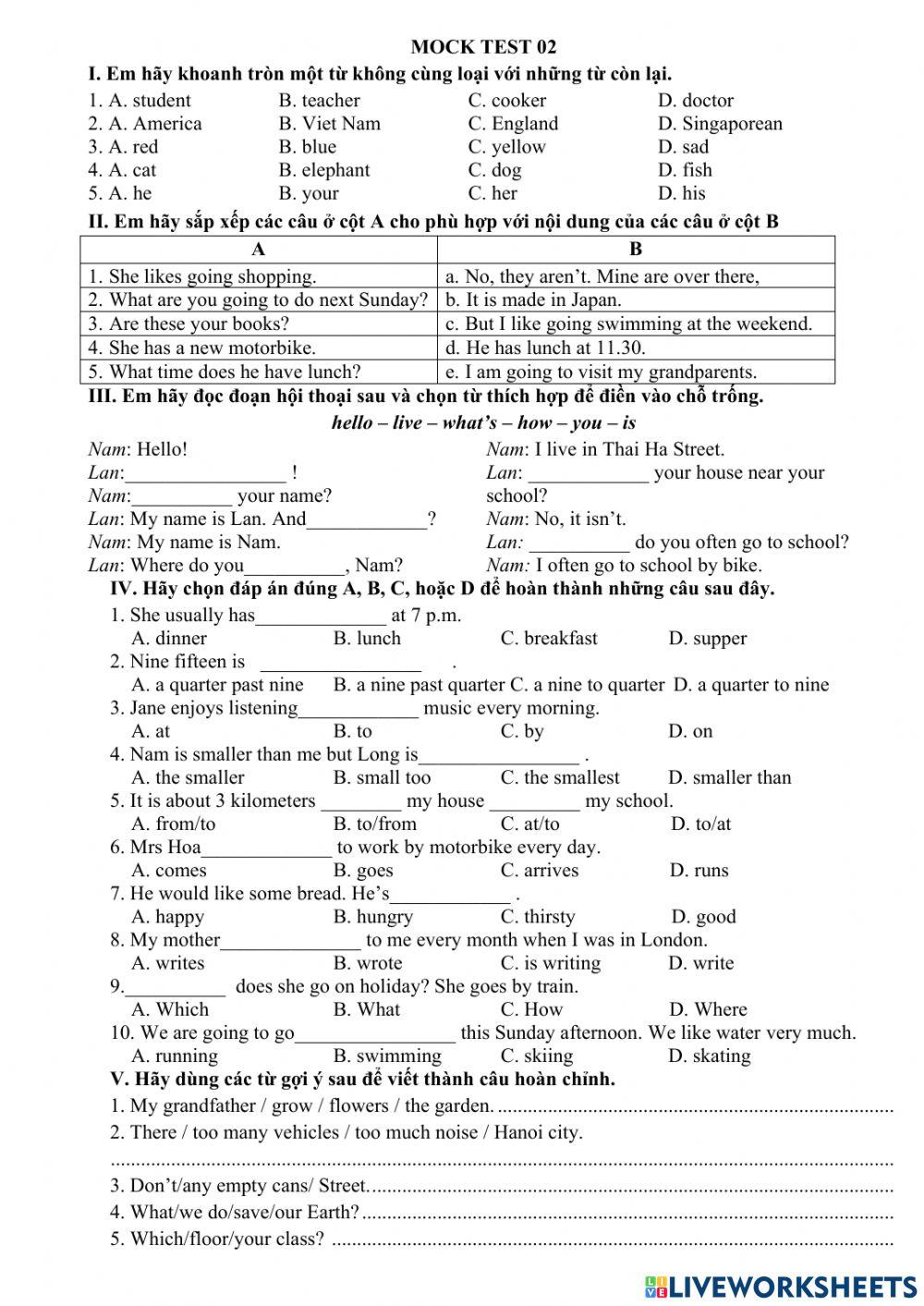 De thi TA vao lop 6 - so 2