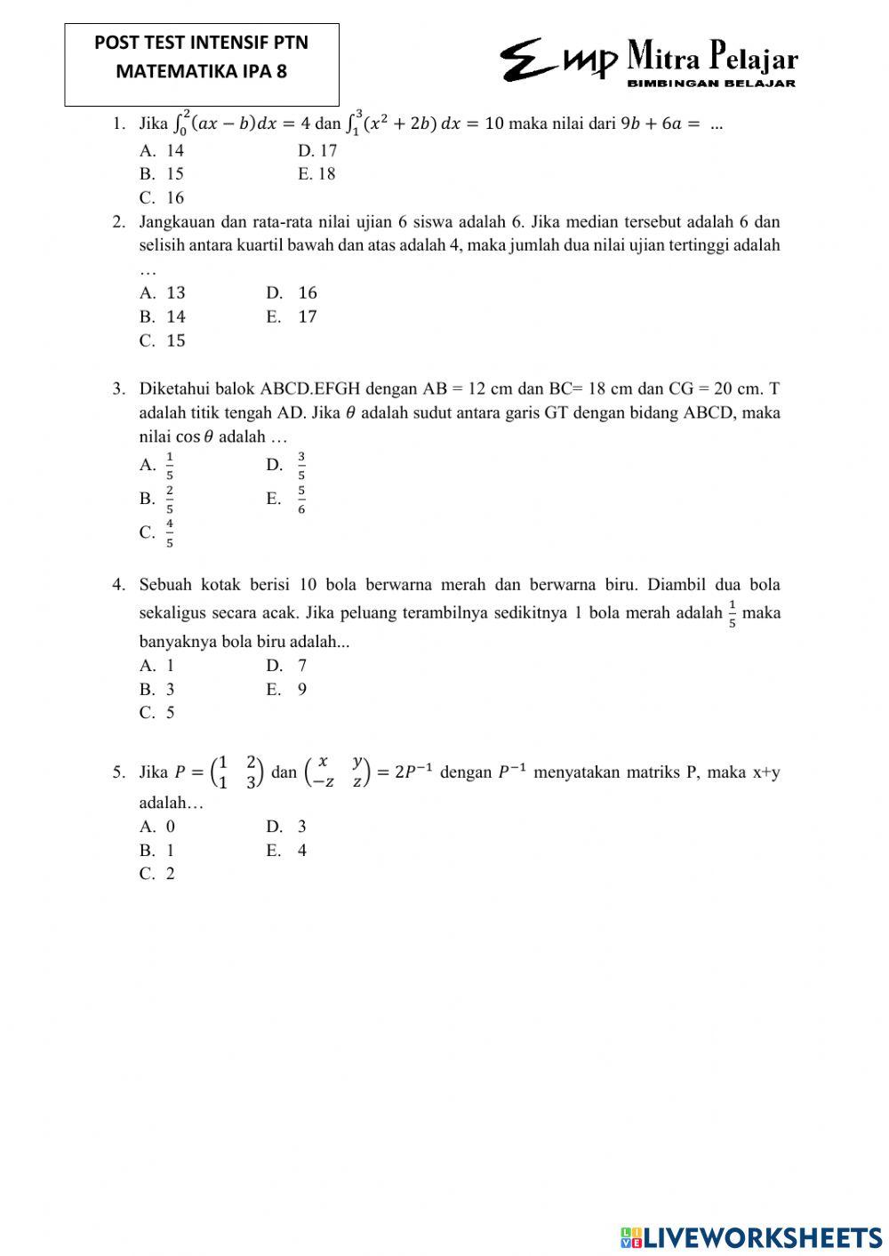 Posttest intensif MIPA 8