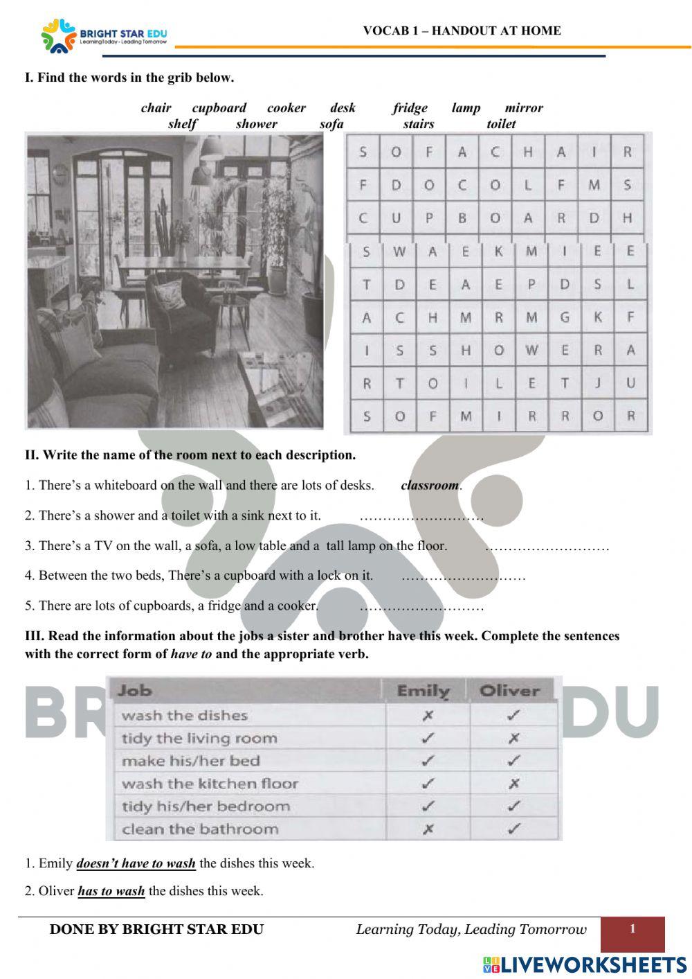 (KET) Home & House - Vocabulary practice at home