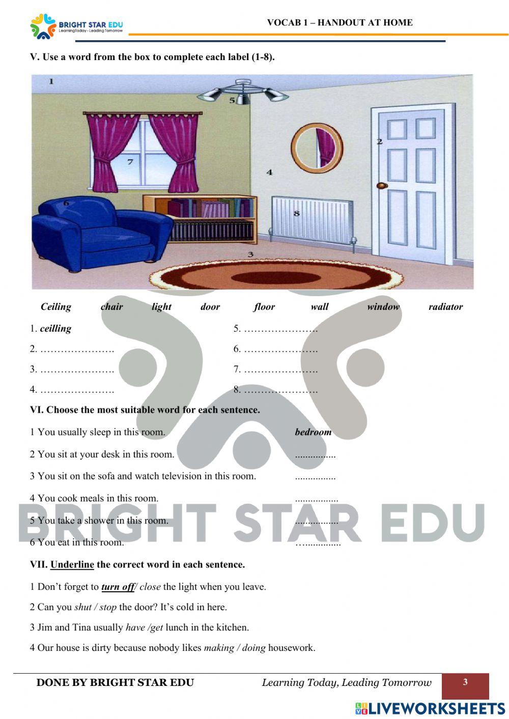 (KET) Home & House - Vocabulary practice at home