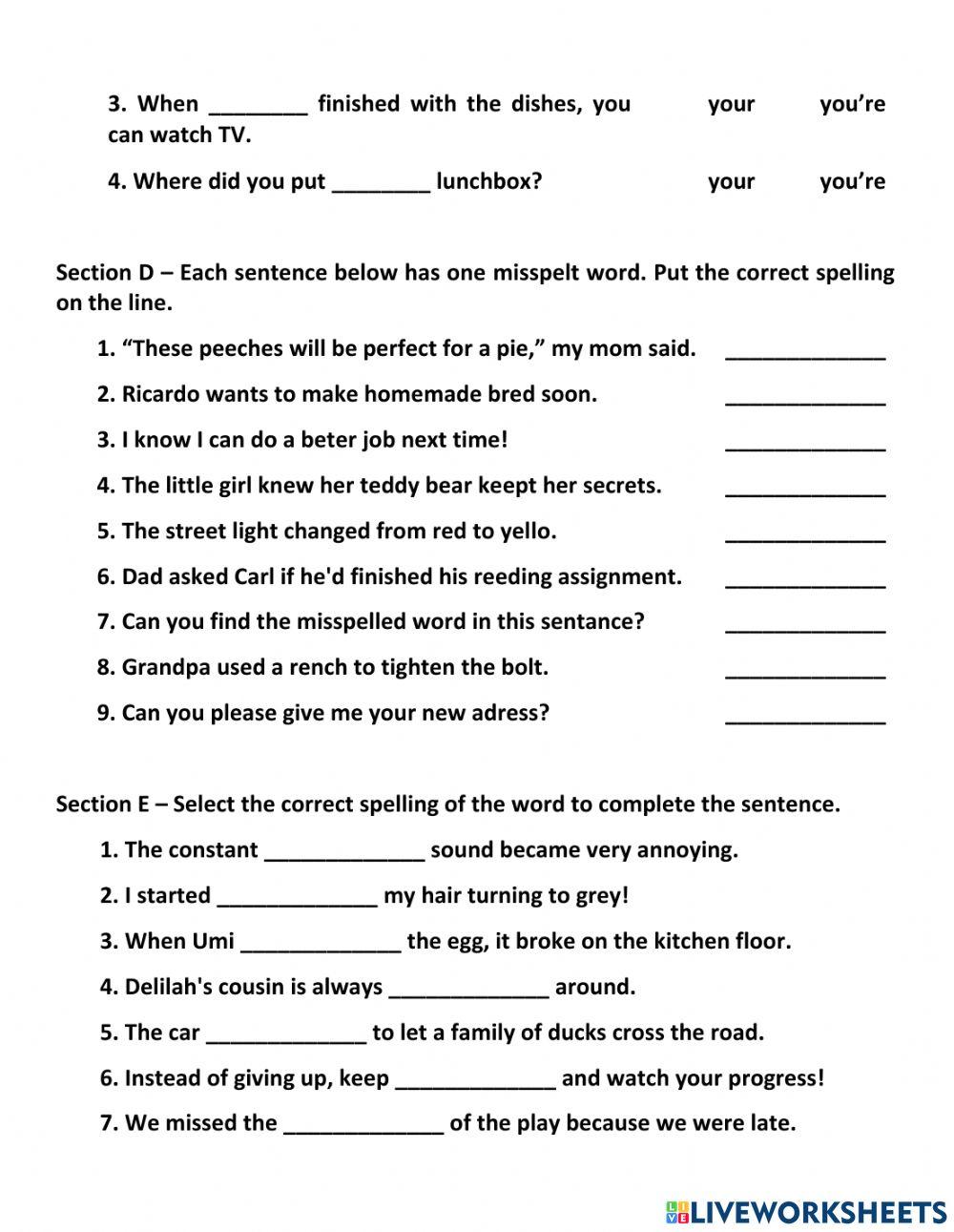 Std 2 spelling & vocabulary test