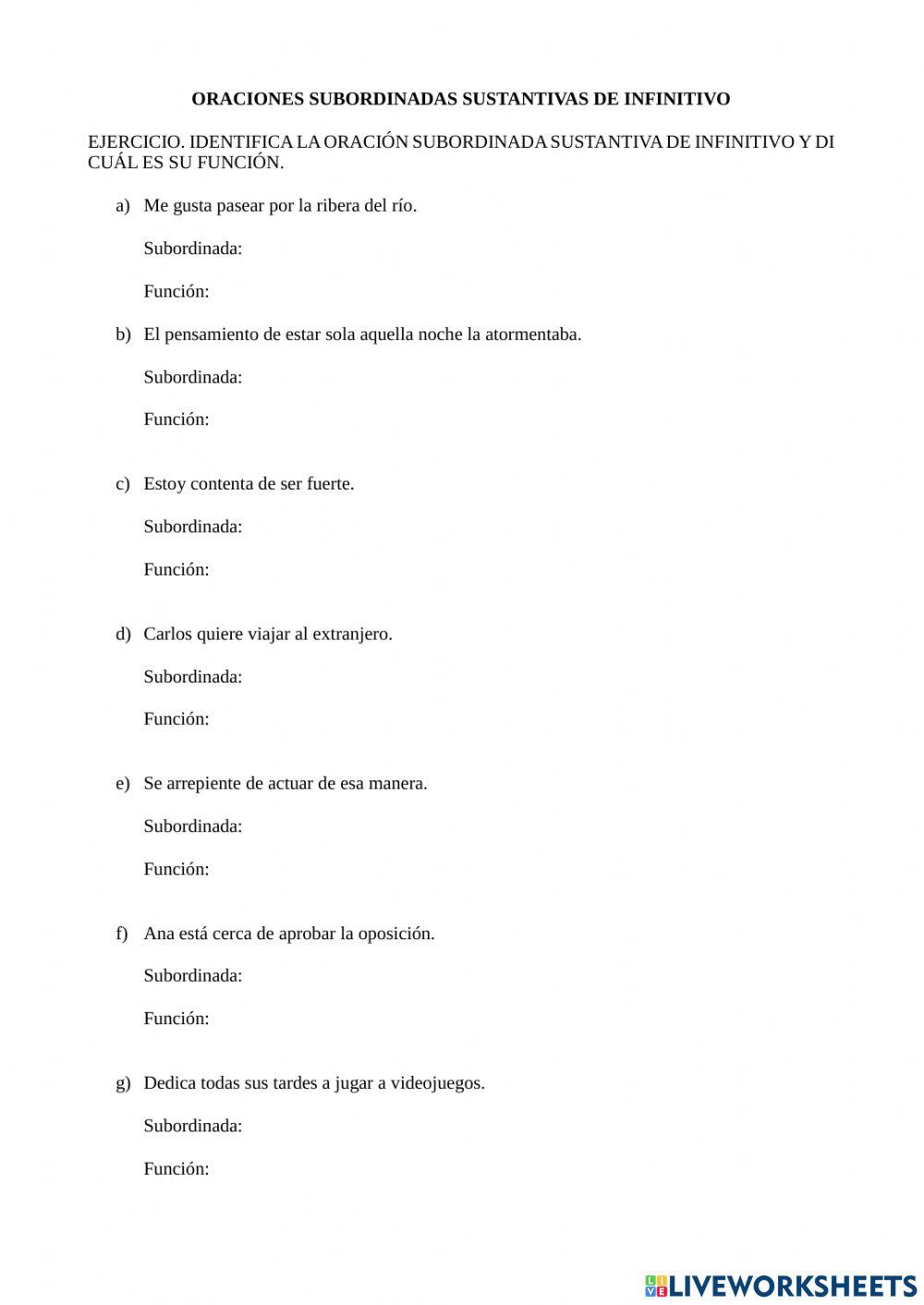 Subordinadas sustantivas de infinitivo