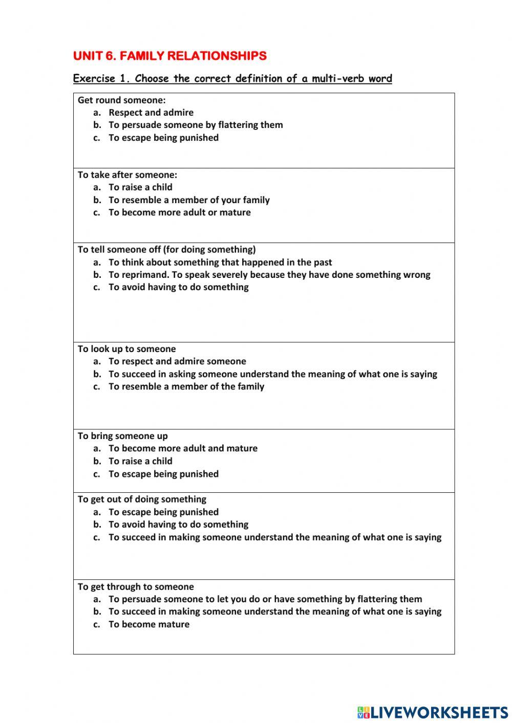 Phrasals and Idioms. Family Relationships