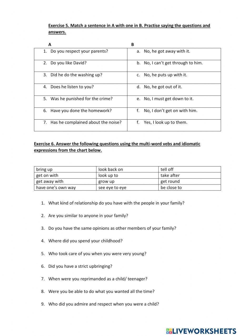 Phrasals and Idioms. Family Relationships