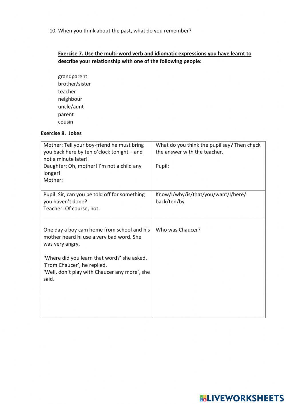 Phrasals and Idioms. Family Relationships