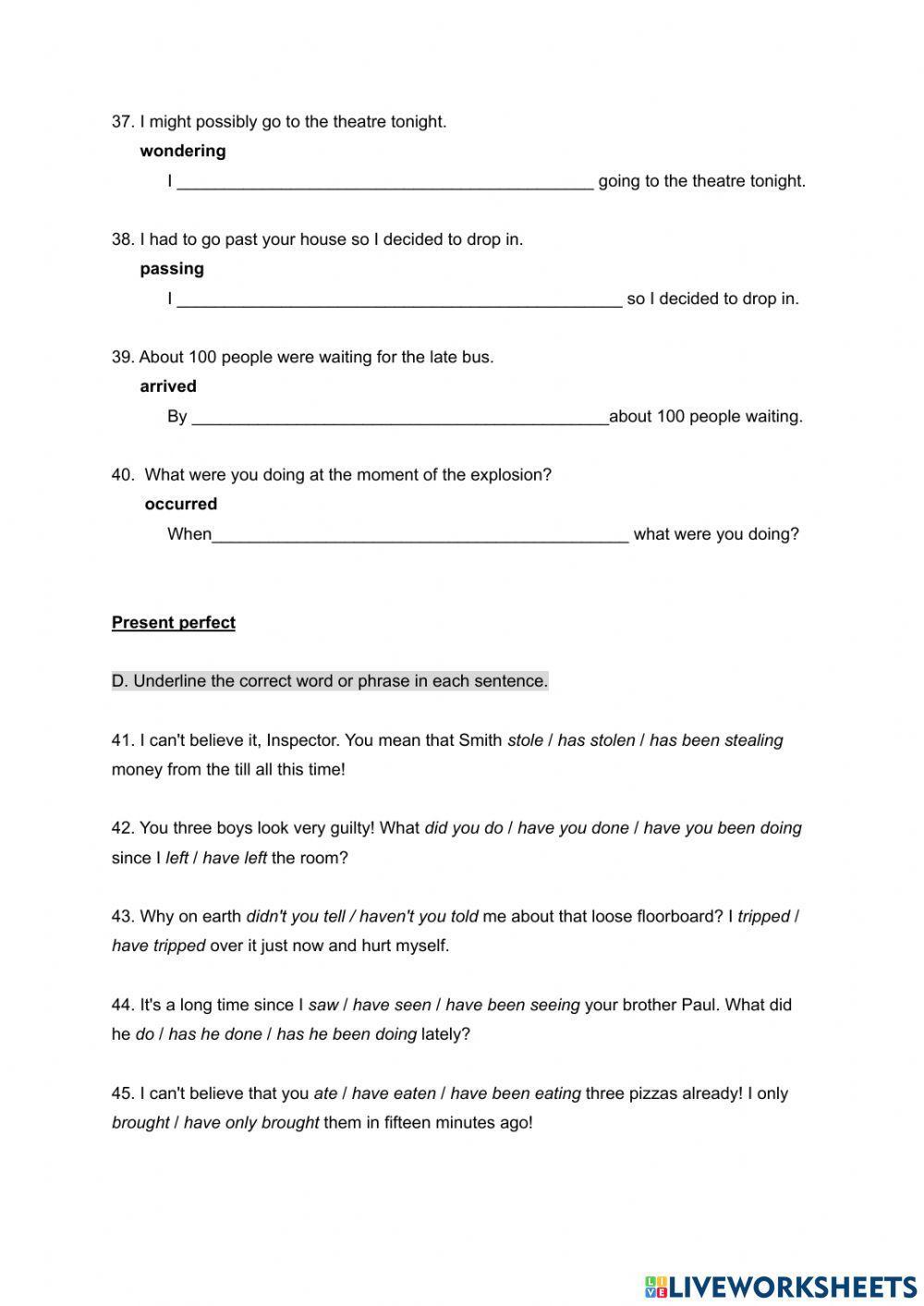 Grammar Practice - Past and Present perfect