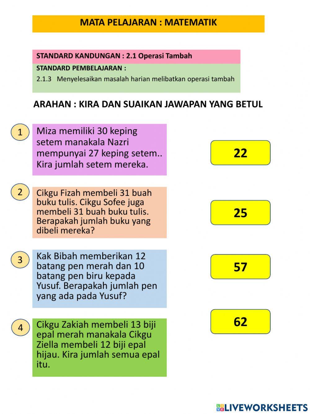 Penyelesaian masalah operasi tambah