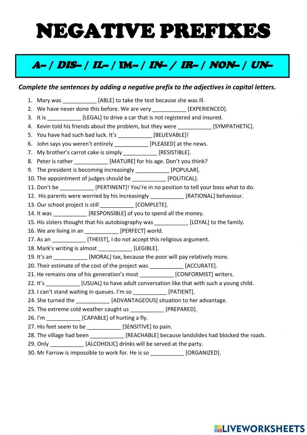 Adjectives with negative prefixes