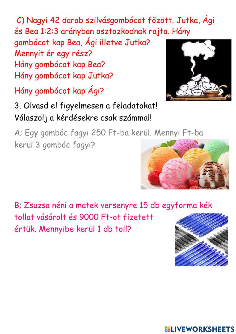 Arányos osztás, egyenes arányosság