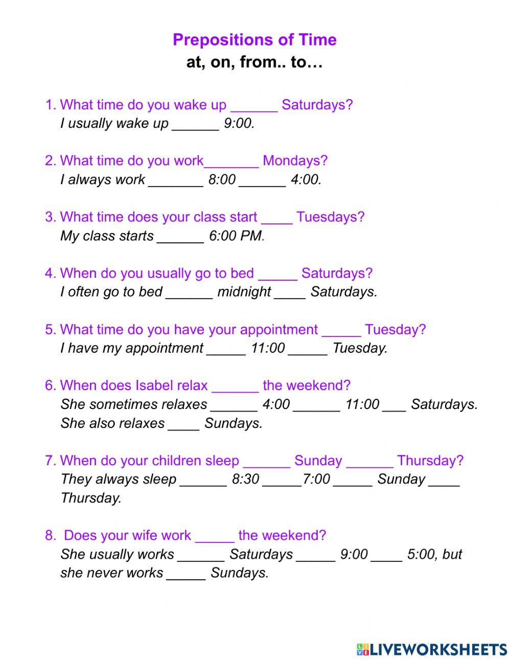 Prepositions of time