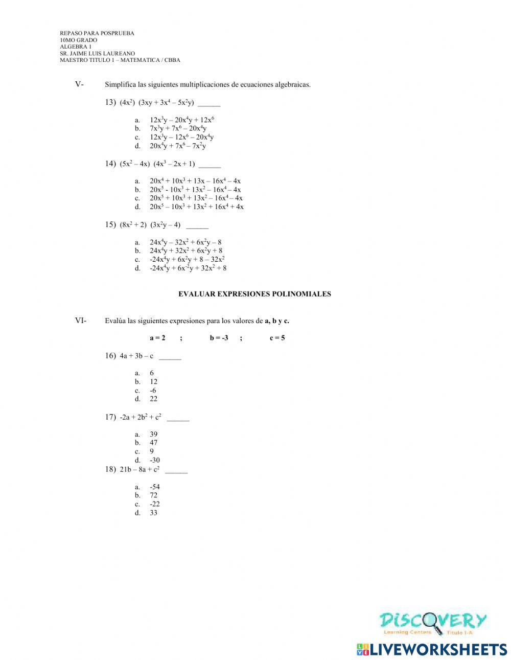 Repaso de Criterios de Matematica de la PosPrueba - 10mo