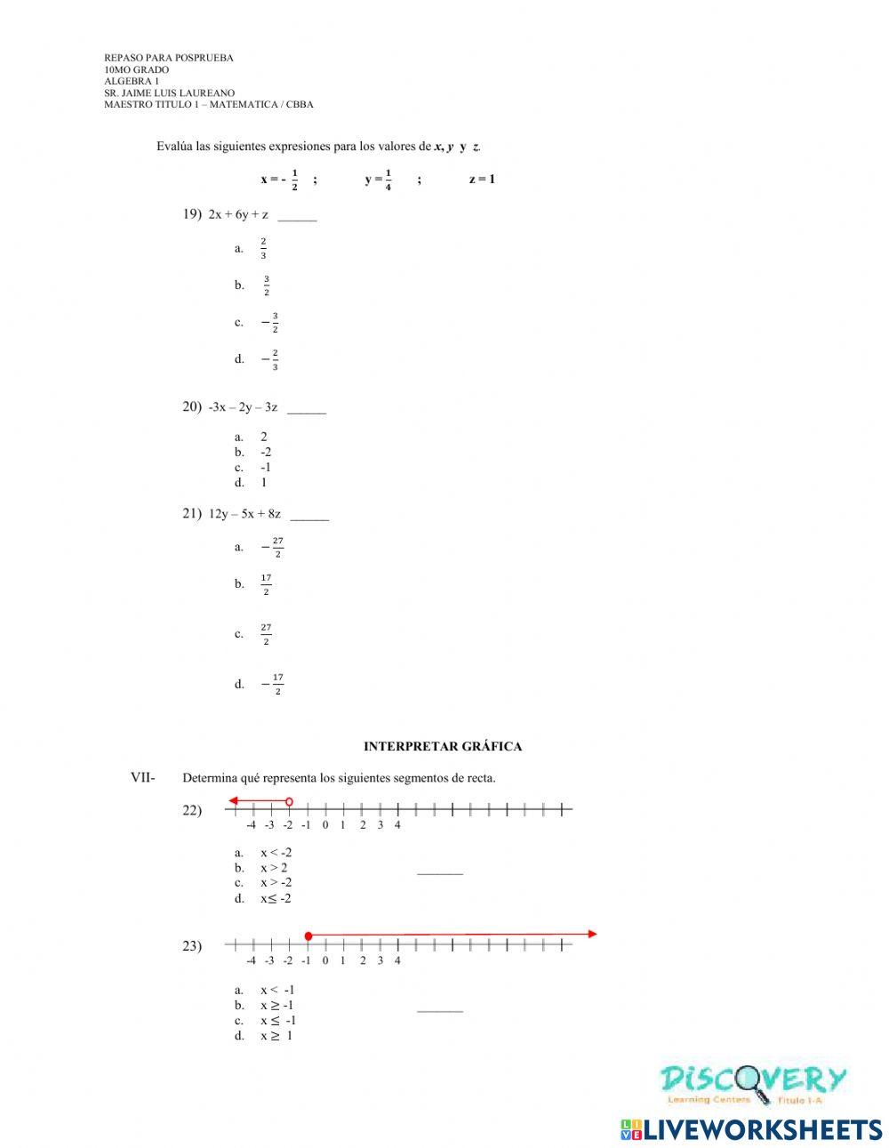 Repaso de Criterios de Matematica de la PosPrueba - 10mo