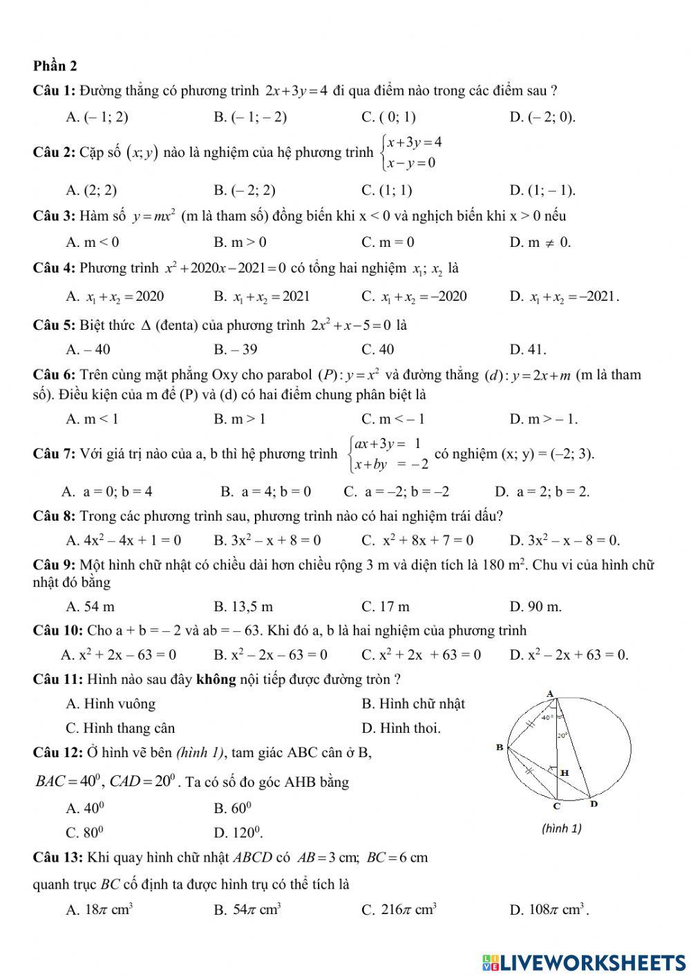 Đề ôn tập Toán 9 (1)
