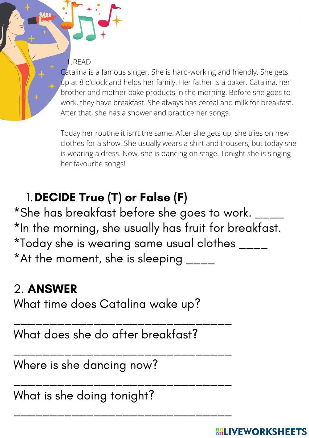 Test PRESENT SIMPLE  vs PRESENT CONTINUOUS - Reading Comprehension