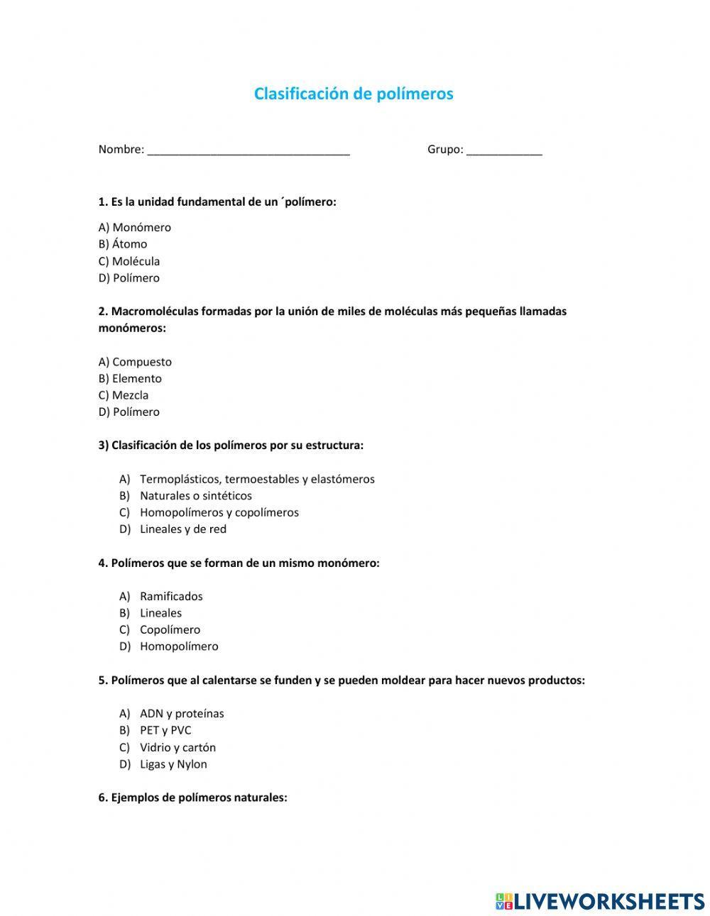 Clasificación de polímeros