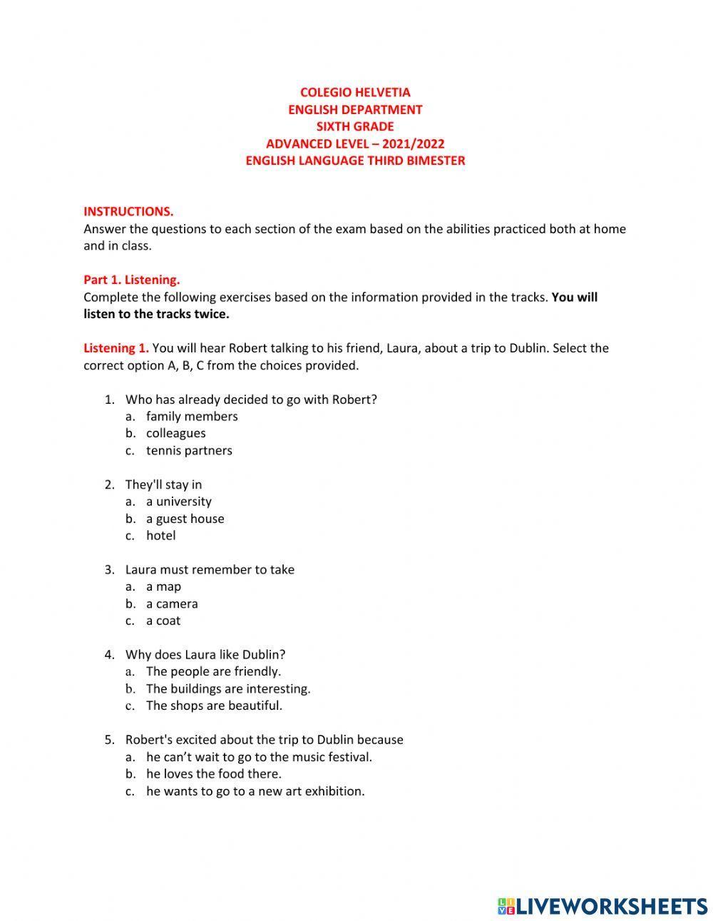 Third term Sixth grade Exam