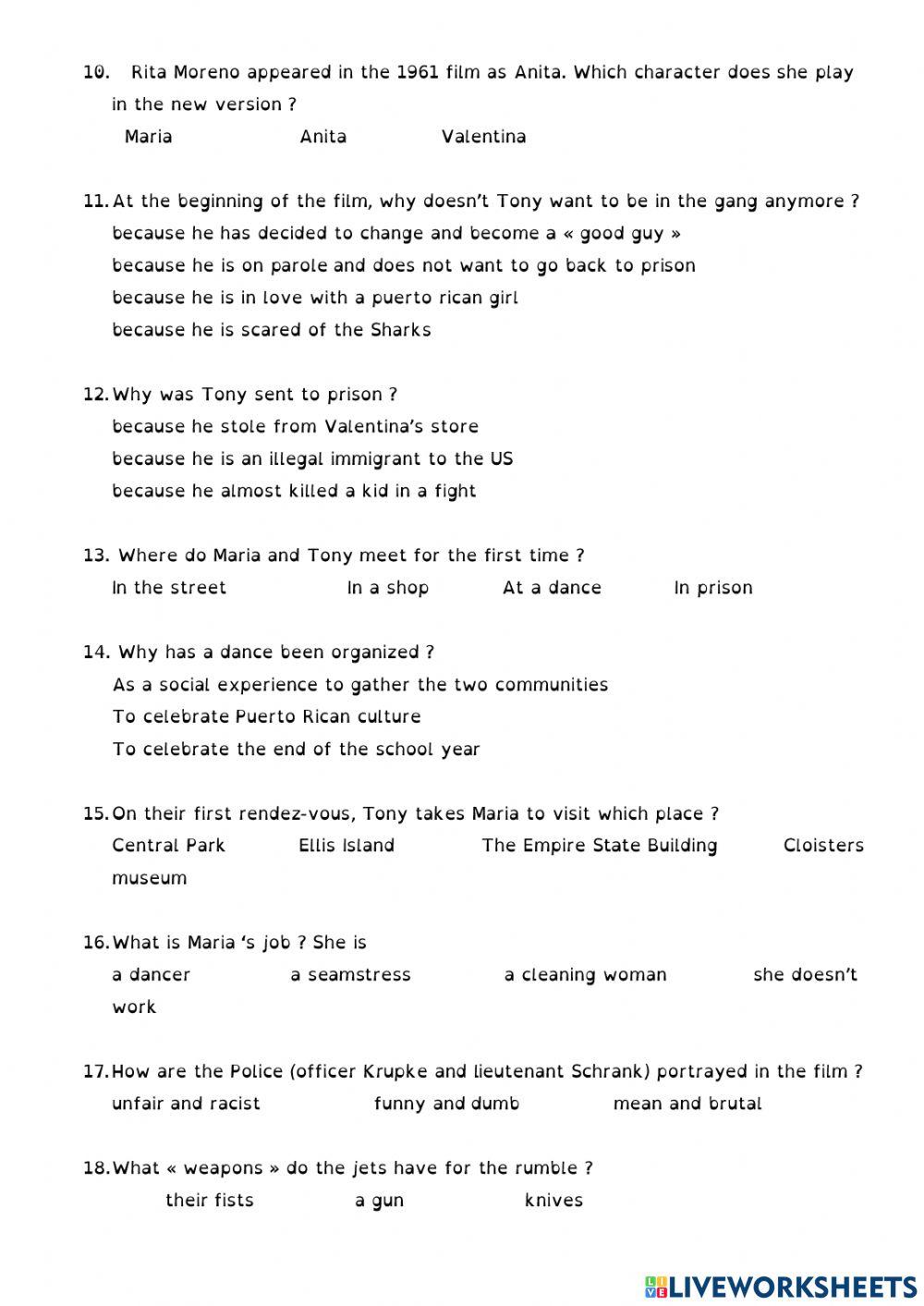 West side story 2021 quiz