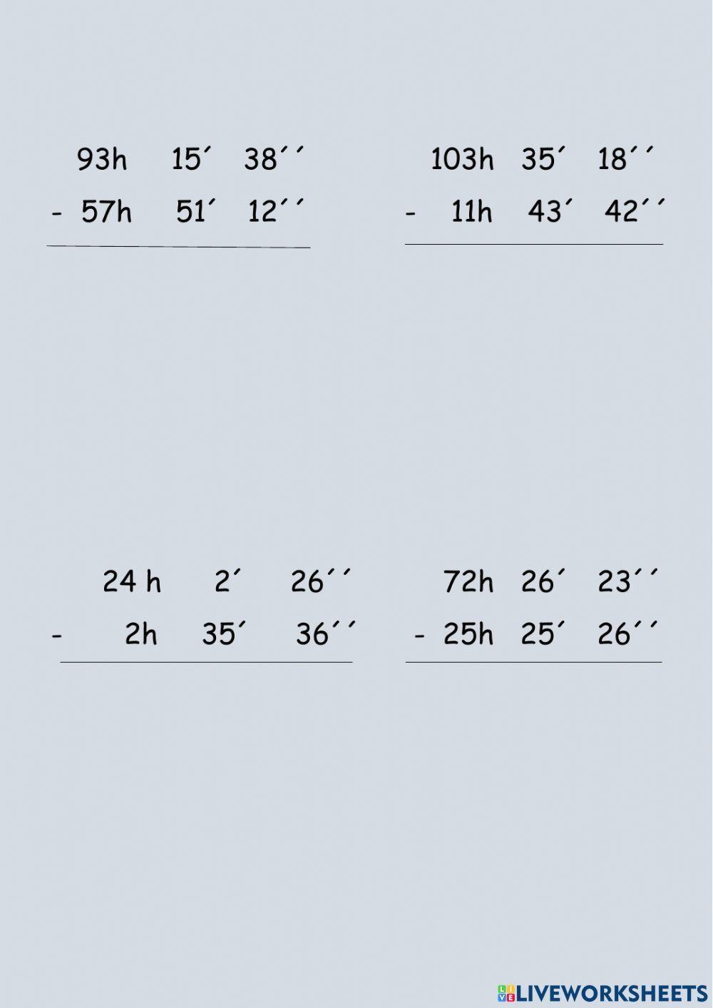 Sumas y restas sistema sexagesimal