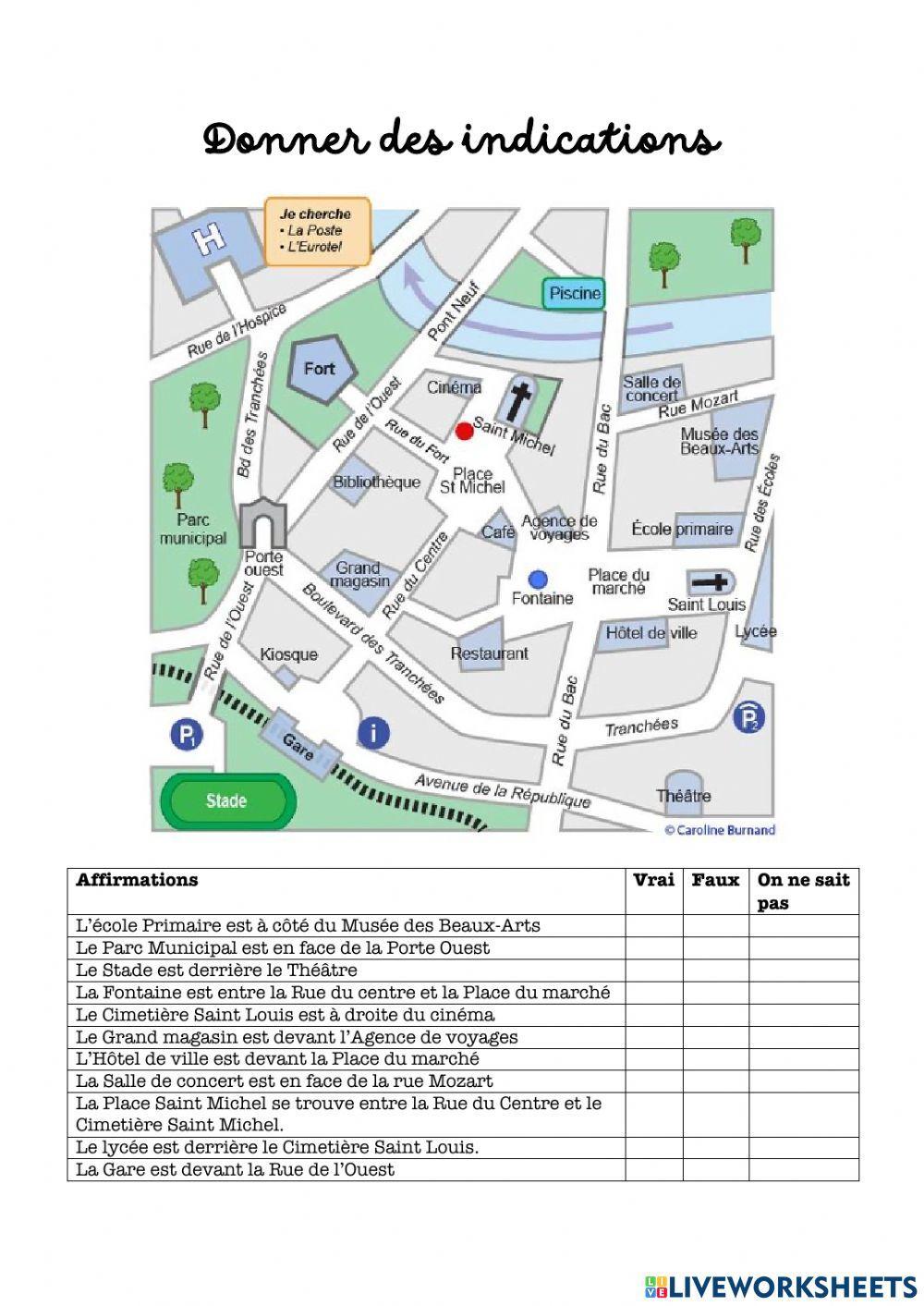 Donner des indications Vrai ou faux.