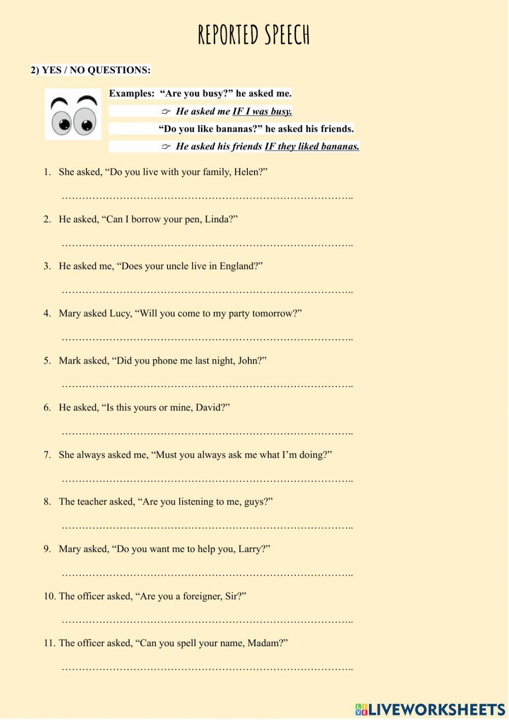 Reported Speech. YES-NO QUESTIONS