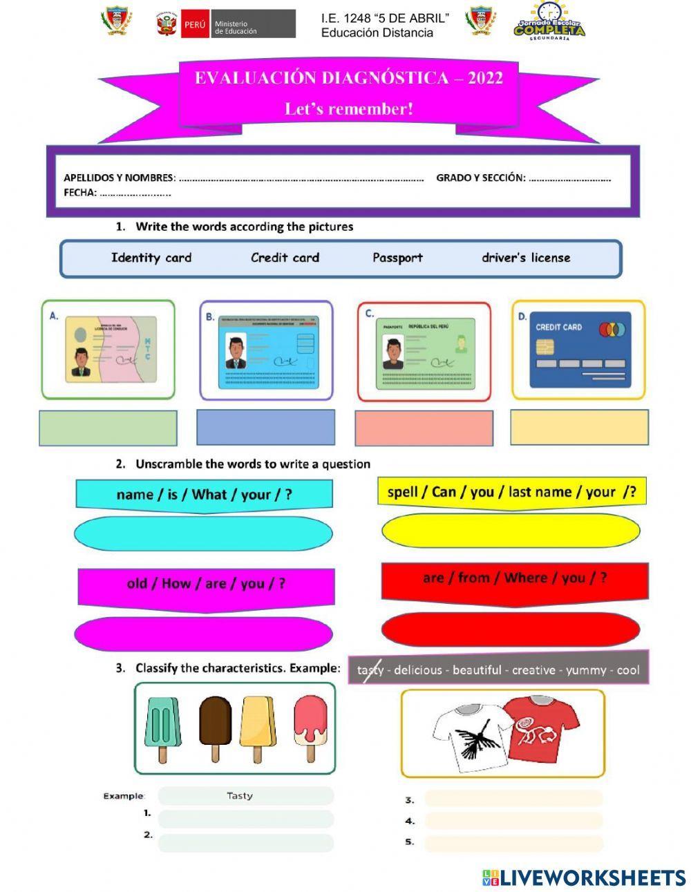 A2 evaluacion diagnostica de ingles 2022