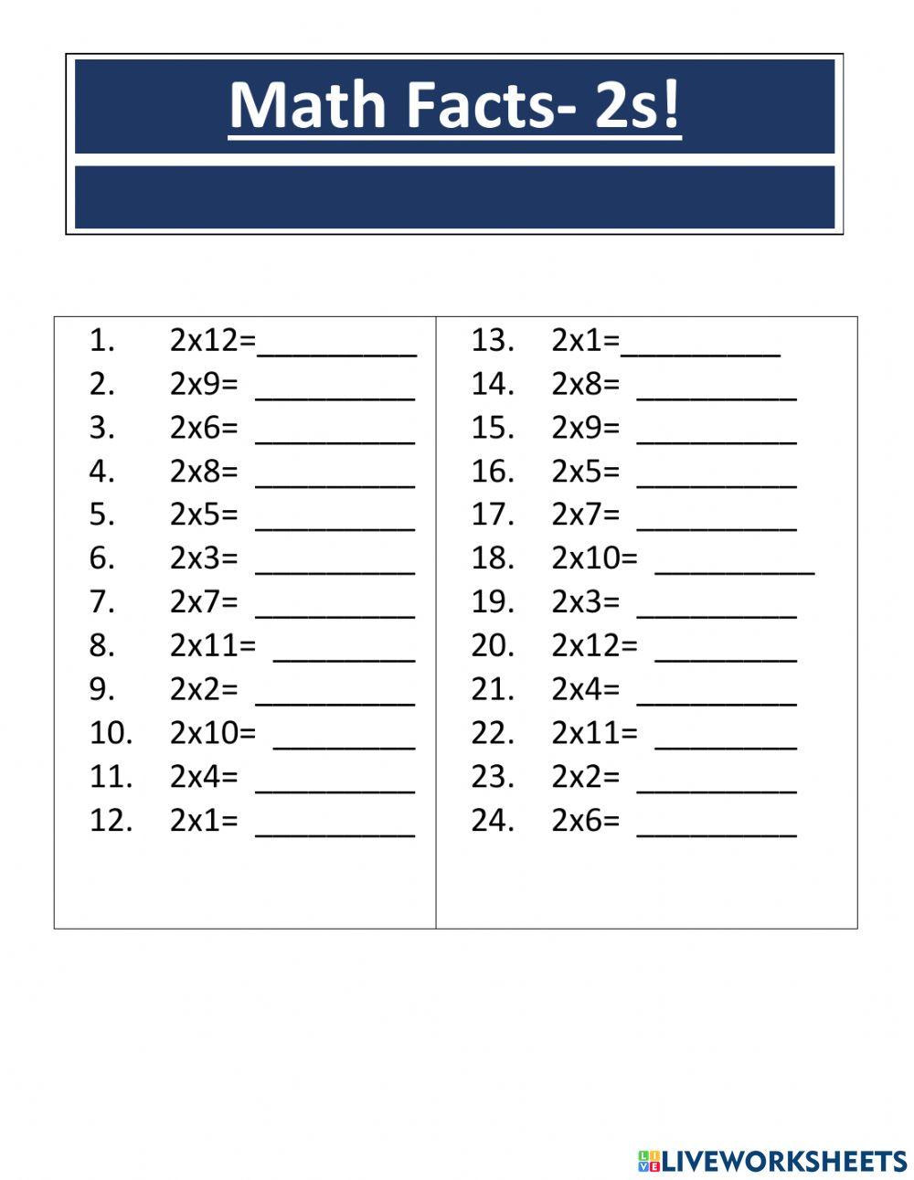 Multiplication Facts- 2s