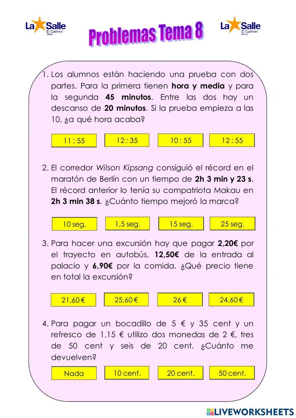 Problemas tiempo y dinero