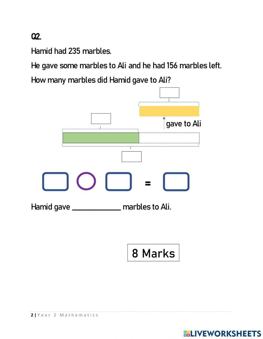 Subtraction in Word Problem using Bar Model