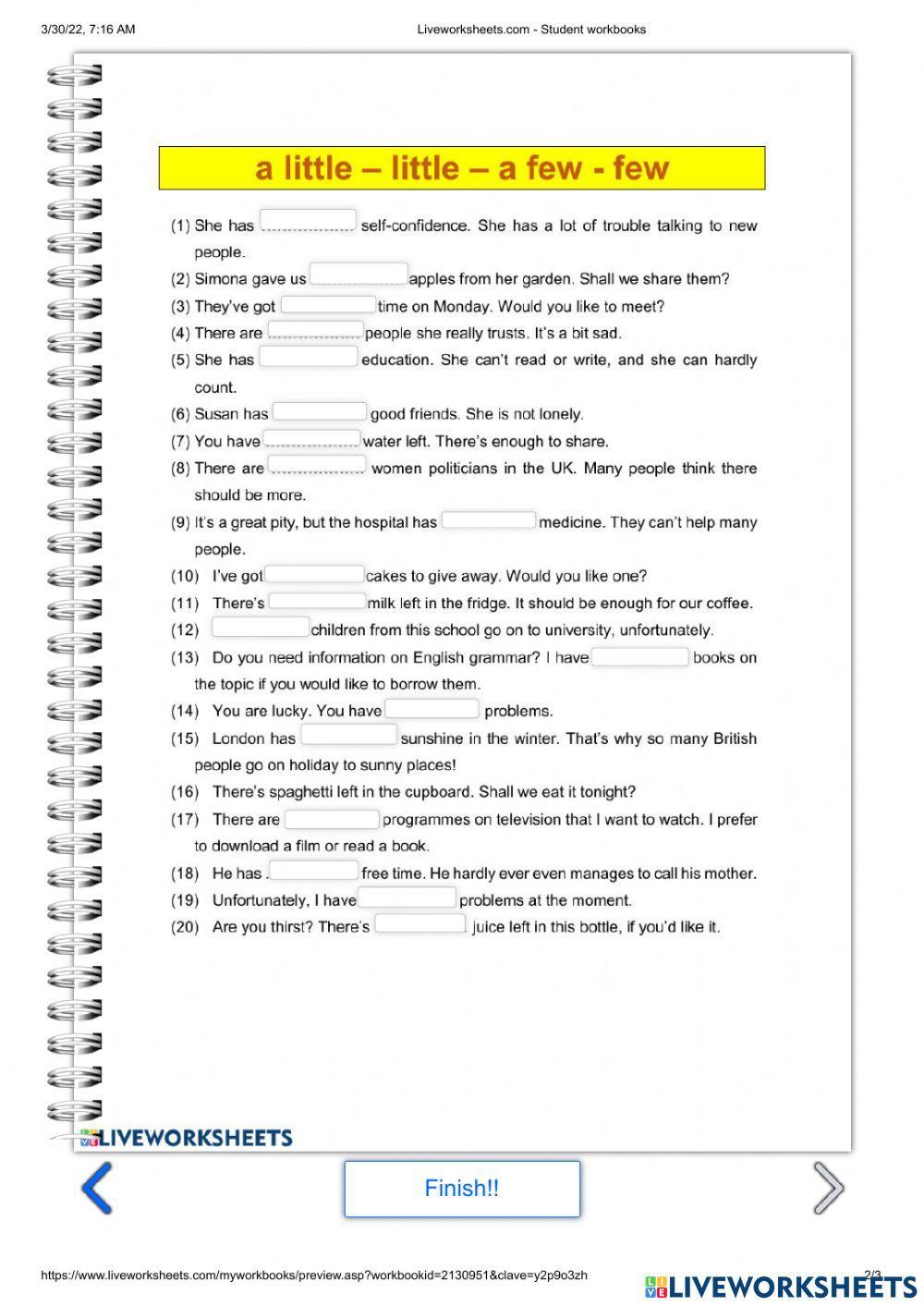 Quantifiers - a little, little-a few, few