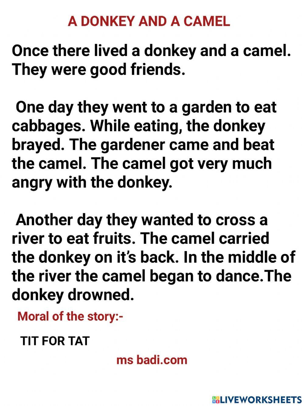 Day-20-english story-a donkey and a camel