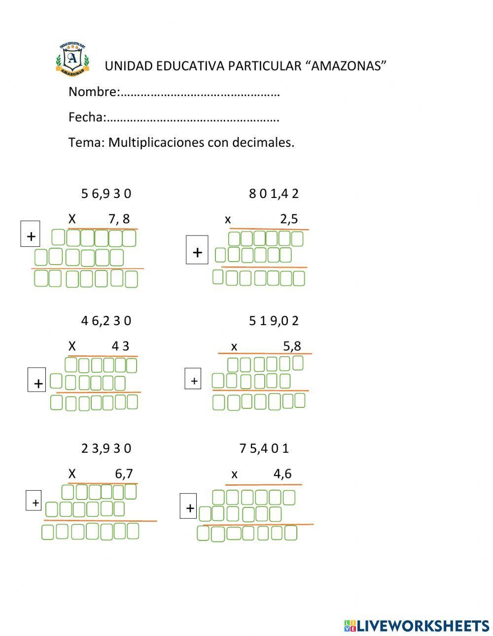 Multiplicación con decimales.