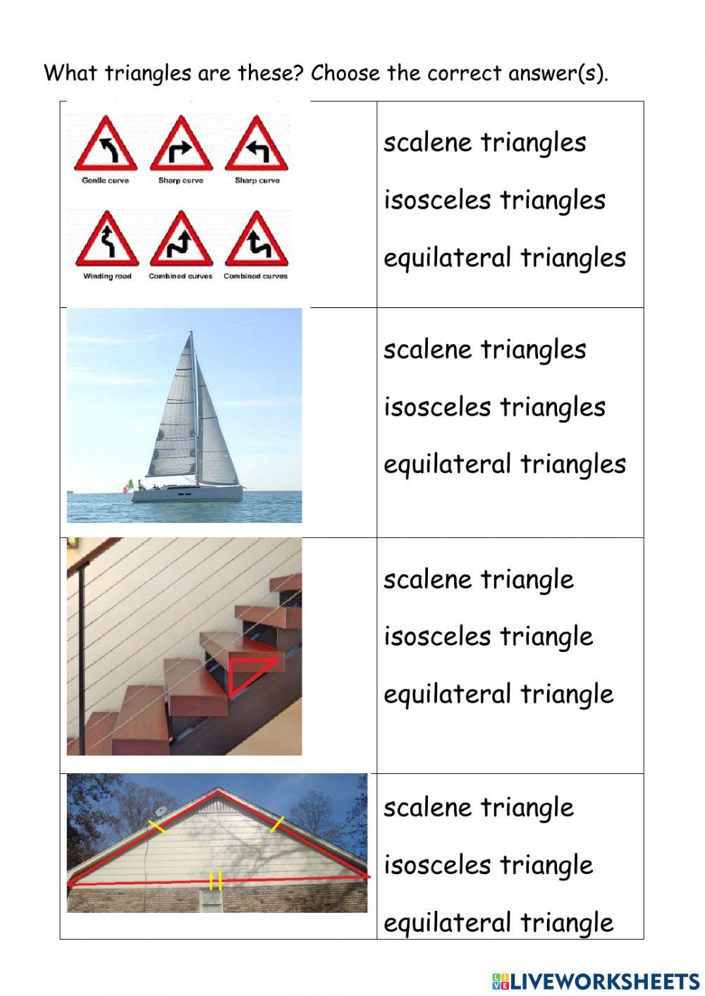 Triangles (scalene, isosceles or equilateral)