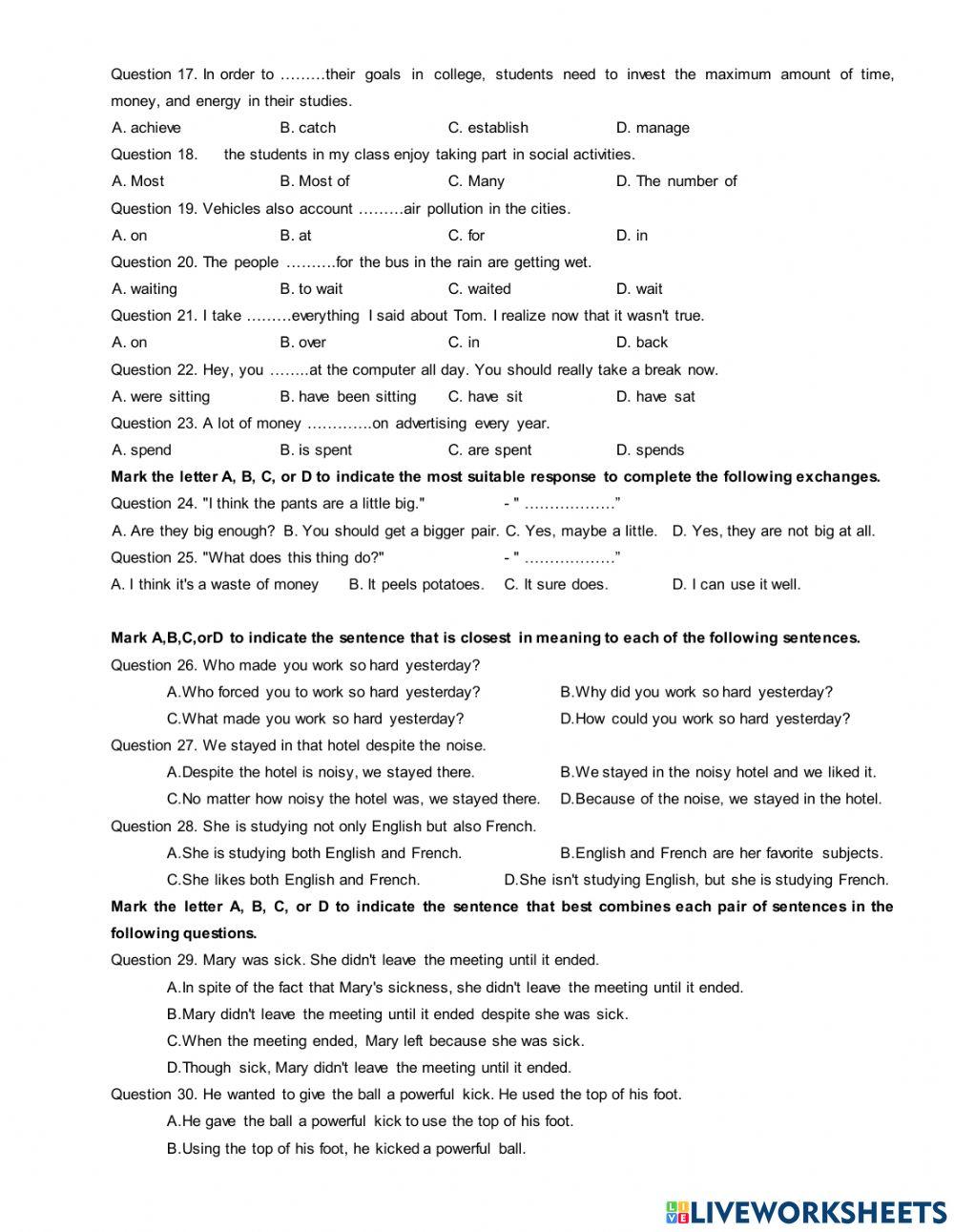 Trial test for grade12