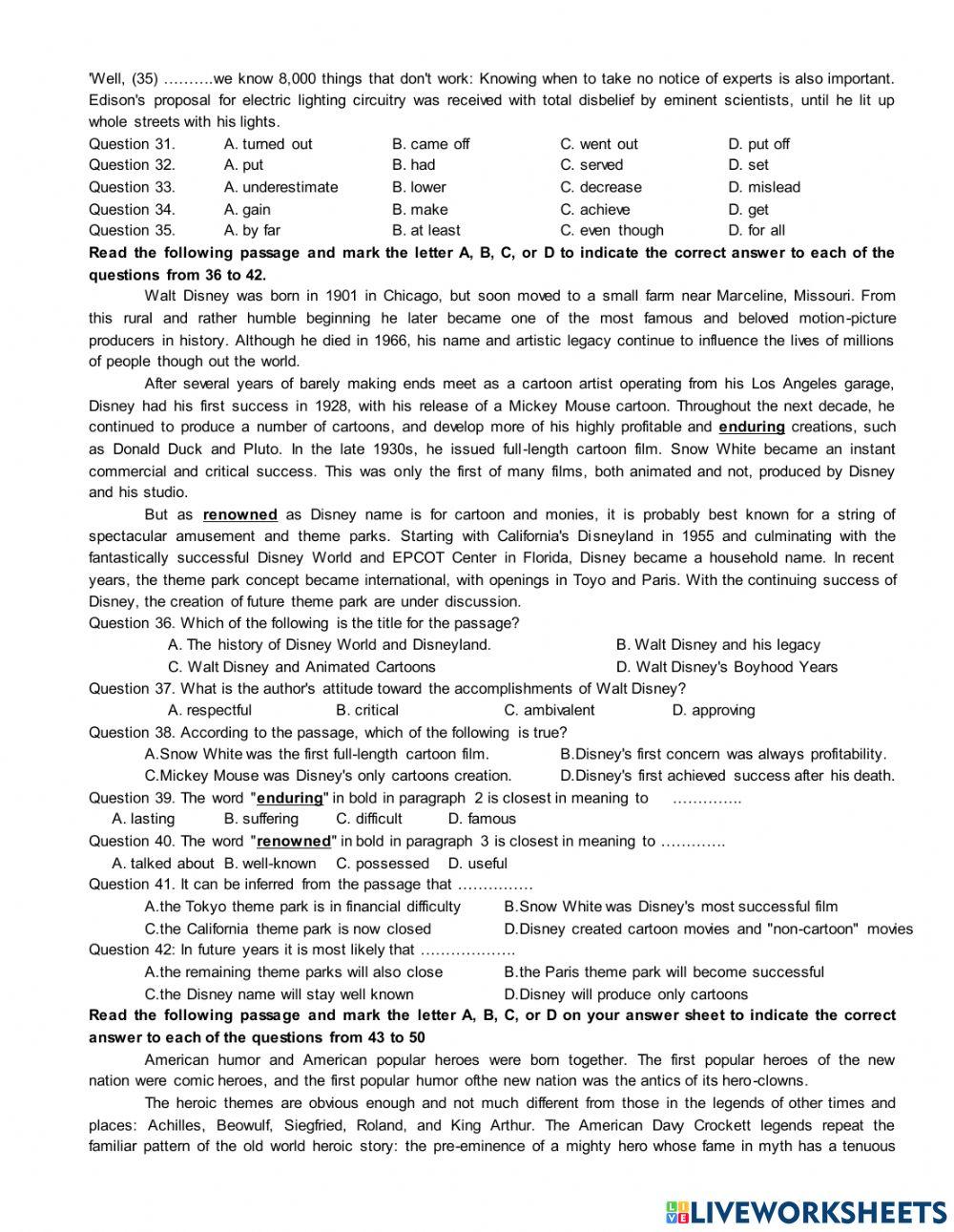 Trial test for grade 12