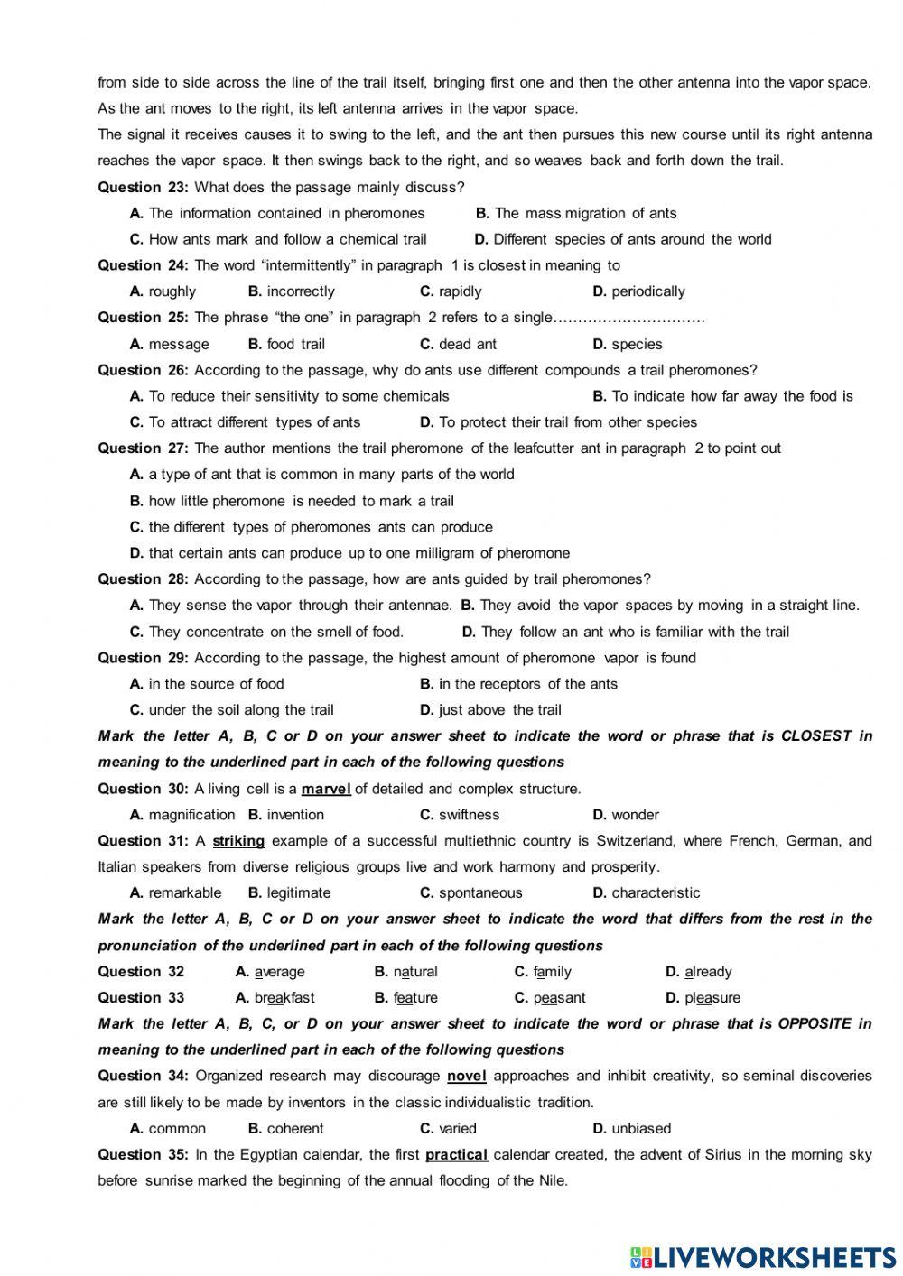 Trial test for grade 12