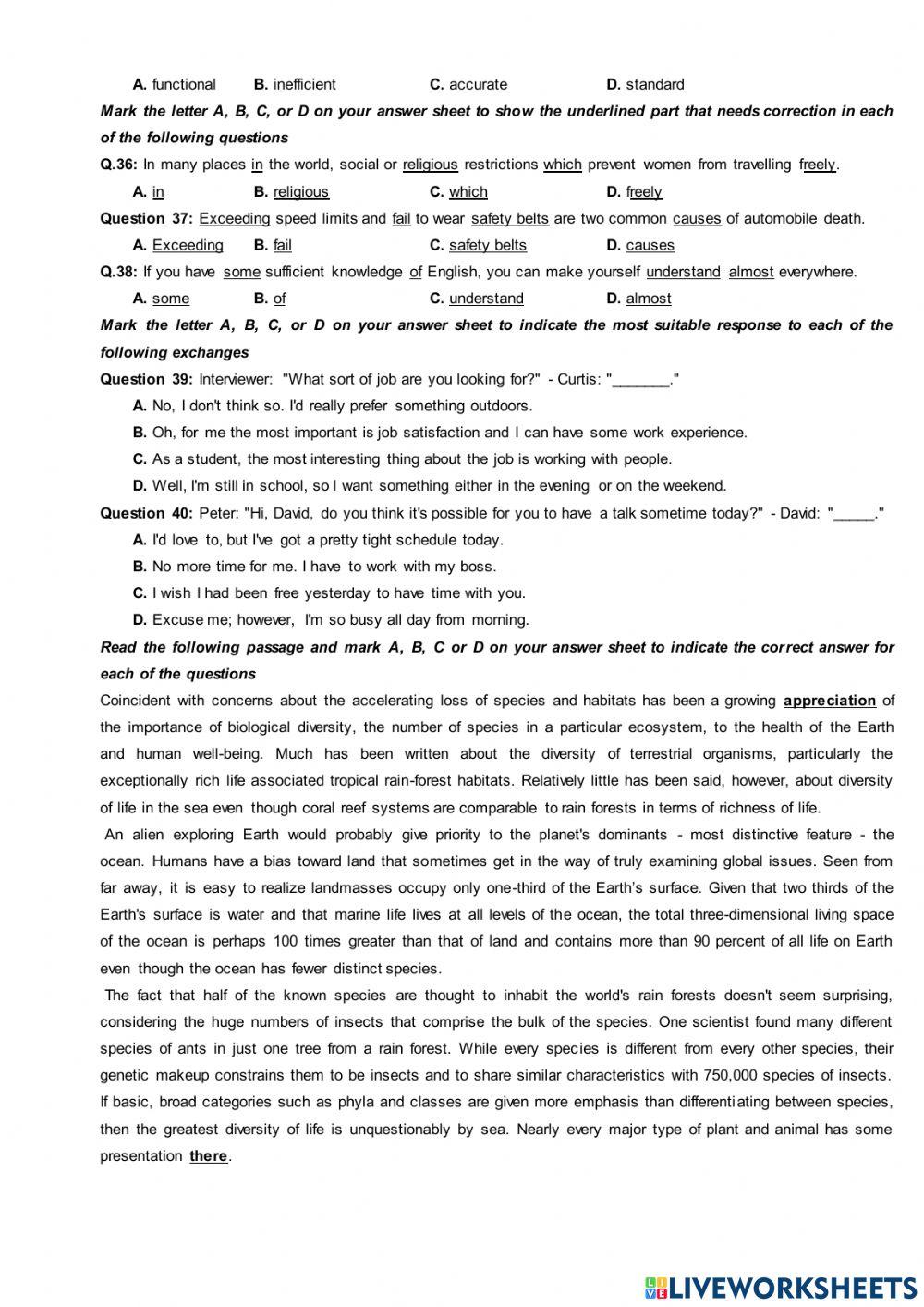 Trial test for grade 12