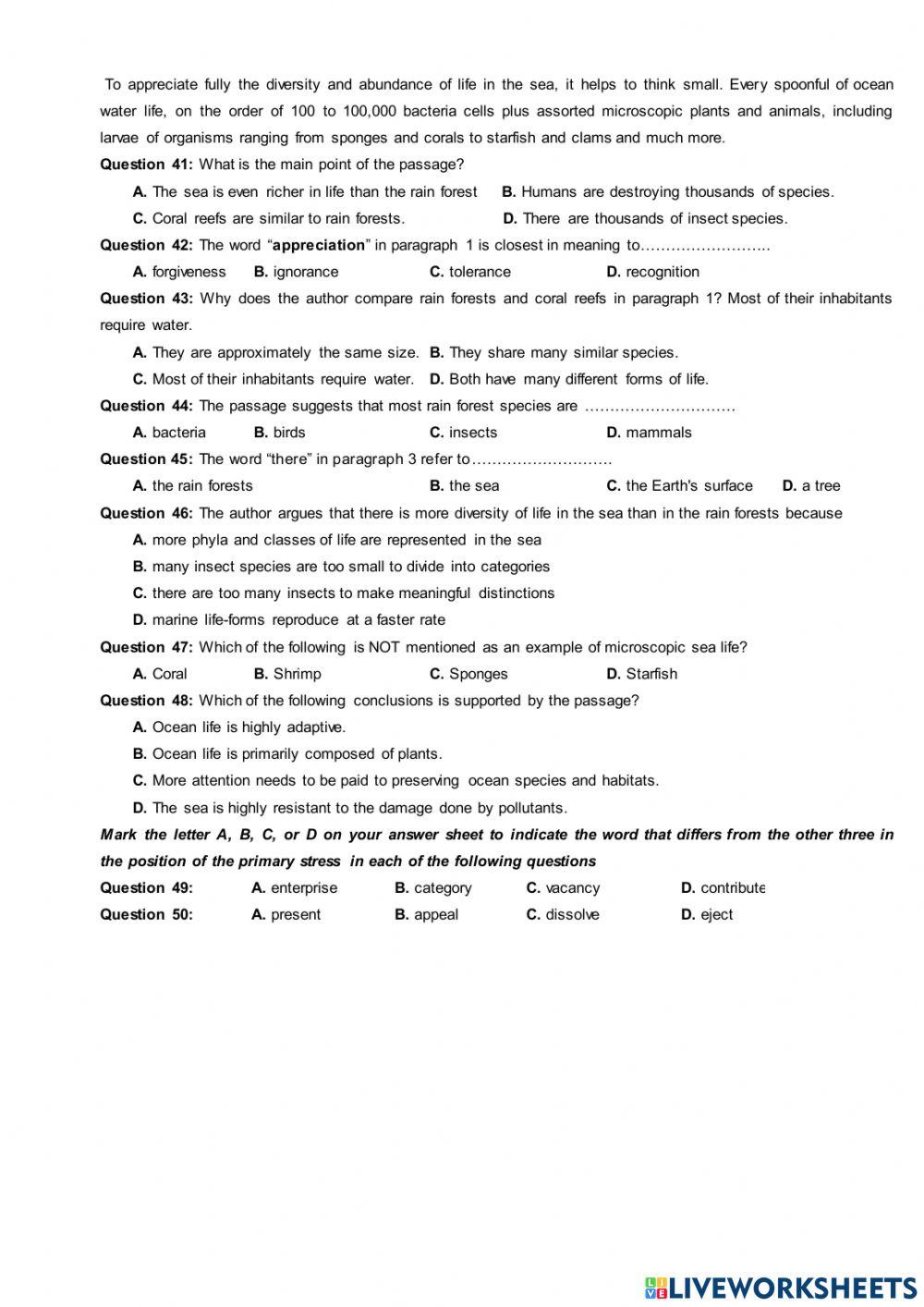 Trial test for grade 12