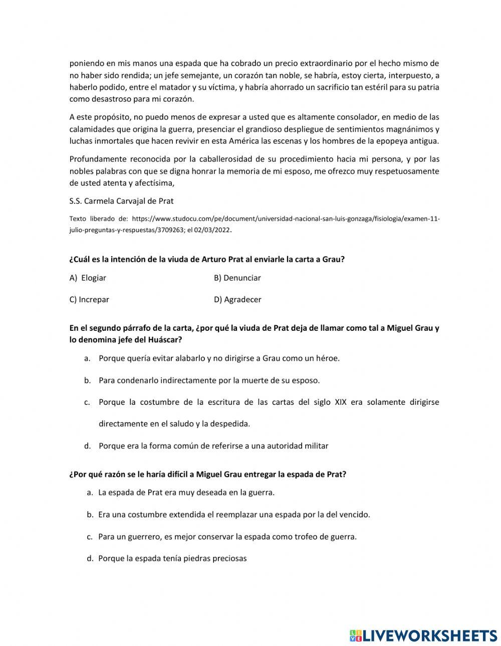 Práctica de comprensión  de textos