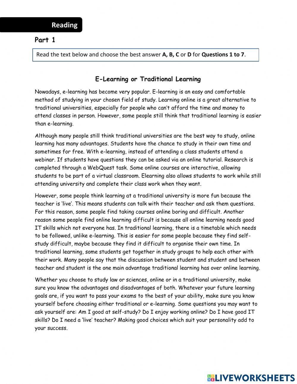 E-Learning or Traditional Learning