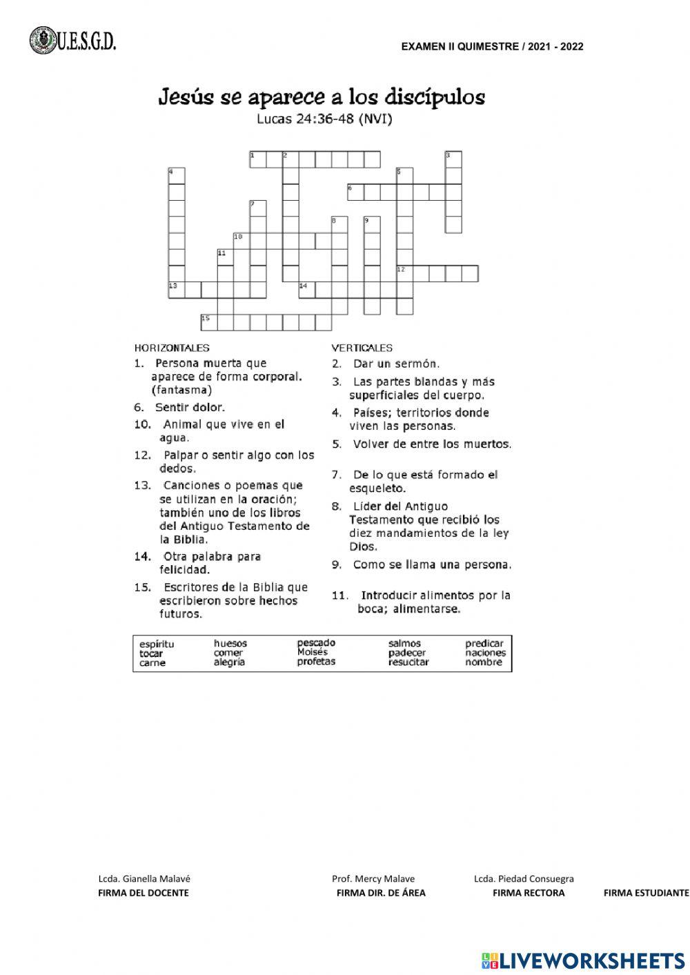 Examen quimestral de religion